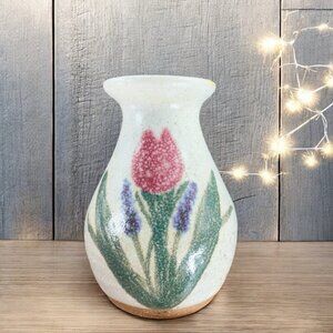 Hand Made Studio Art Pottery Bud Vase Miniature Flower Design Signed SMD Vintage